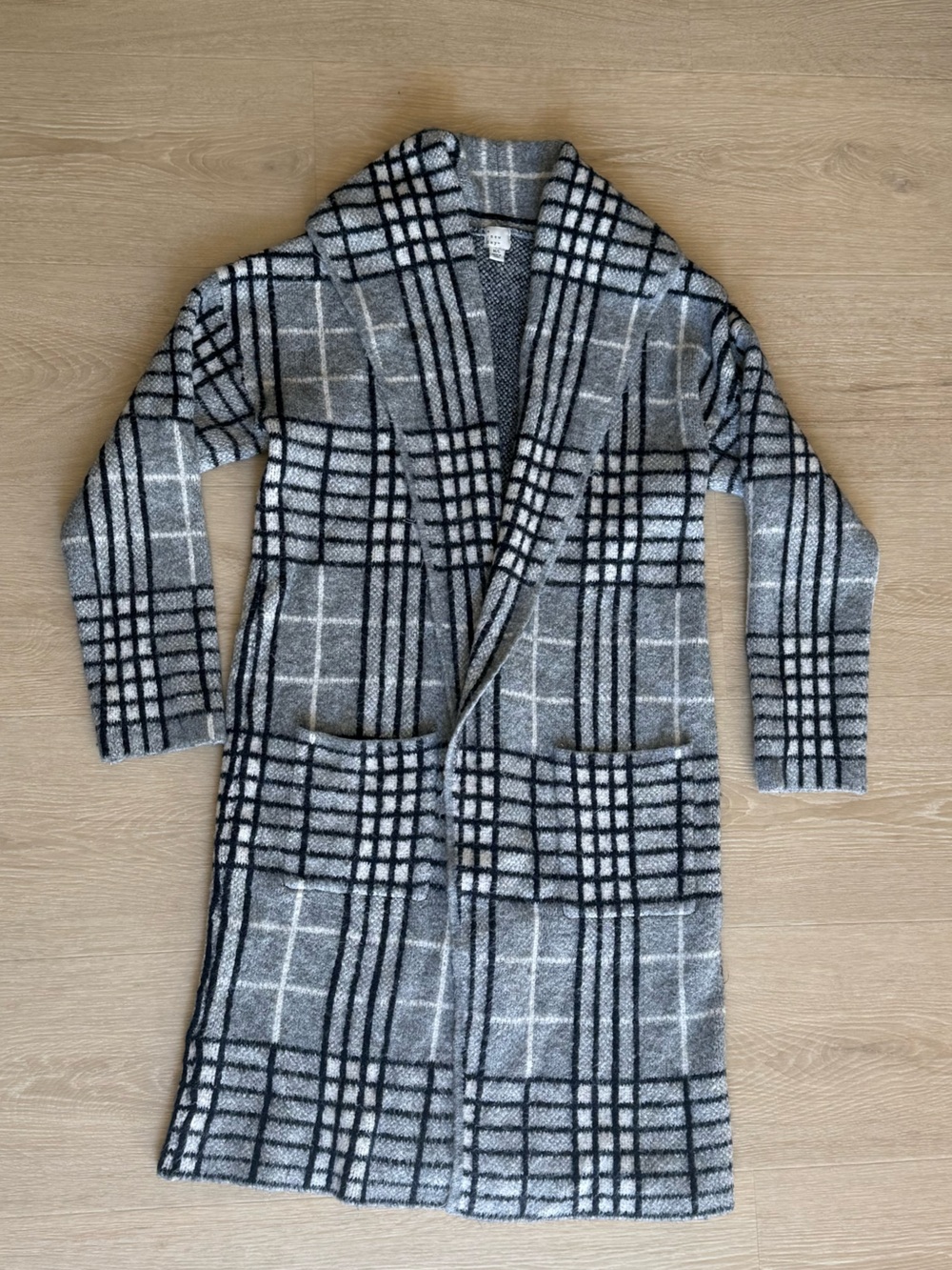a new day Gray Plaid Long Trench Coat